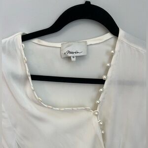 3.1 Phillip Lim Ivory Pearl-Trim Silk Blouse